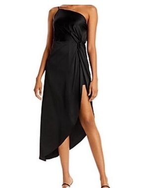 Aqua One-Shoulder Black Midi